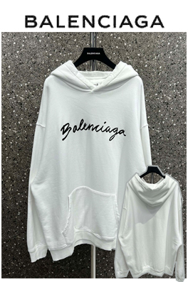 バレンシアガ人気高品質フード パーカー  BALENCIAGAサインの文字 　 ブラック・ホワイト