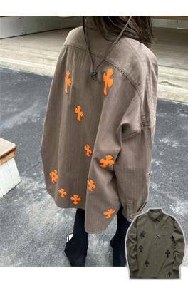NEWクロムハーツシャツスーパーコピー★オーバーサイズ.十字皮　オレンジ．ブラック