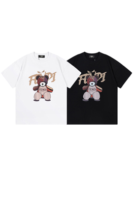 フェンディーコピープリント半袖Tシャツクマのレタリングロゴ