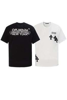 コラボ オフホワイト x クロムハーツの刺繍クロス短袖Tシャツ