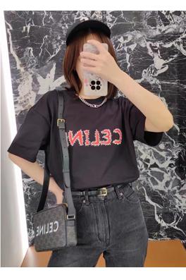 セリーヌ 半袖Tシャツスーパーコピー  CELINE  レッドロゴプリント シンプル