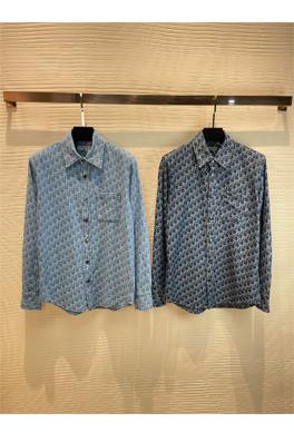 ディオール デニム シャツ フルプリントのビンテージロゴ  上質なデニムシャツジャケット