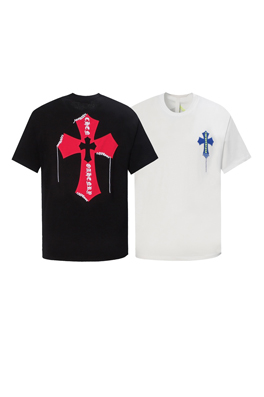 クロムハーツの レザーパッチ刺繍十字架短袖Tシャツ