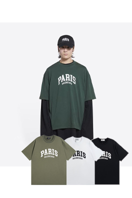 PARISロゴ入りクラシック印刷短袖Tシャツ  バレンシアガ...