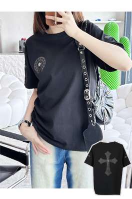 クロムハーツ  半袖Tシャツ スーパーコピー   CHROME HEART ロゴレザーパッチショートスリーブTシャツ