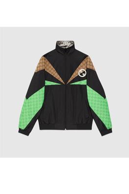グッチ ジャケット スーパーコピー GUCCI スタンドカラー長袖ジャケットパッチワー組み合わせたクラシックなカーキ色と緑のロゴ柄