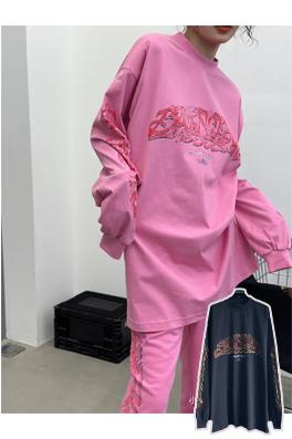 バレンシアガ 長袖 Tシャツコピー BALENCIAGA 火炎グラフィティのロゴ入り長袖Tシャツ  ピンク，ネイビー