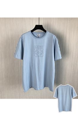 ロエベ 半袖Tシャツスーパーコピー   霧のような青の刺繍付き丸襟半袖Tシャツ