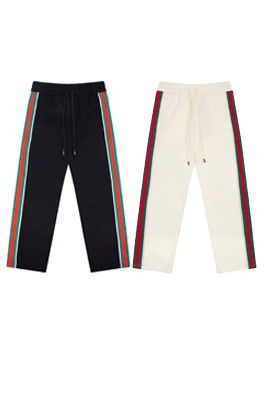 グッチ スウェットパンツ スーパーコピー   GUCCI クラシックな赤緑ウェービングパッチ ボタン付きパンツレッグ カジュアルロングパンツ