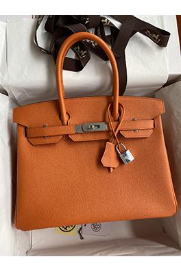 エルメス バーキン 30 コピー   手作りのBirkin 30 cmオレンジ色のEpsomレザーバッグ 輝くシルバーバックル