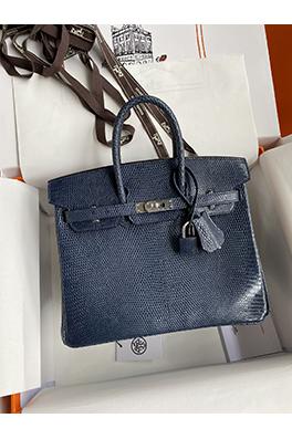 エルメス バーキン 25 Birkin 25 cmトカゲ革紺色シルバーバックルバッグ