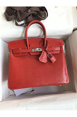 エルメス バーキン 25 国旗赤銀バックルトカゲ革Birkin 25 cmハンドバッグ