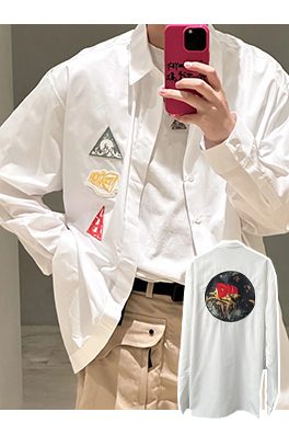 ディオール  白の刺繍柄長袖シャツ