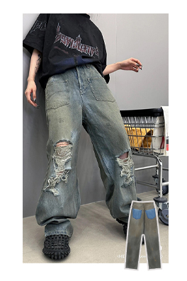 バレンシアガ   ヴィンテージスタイルのダメージデニムワイドパンツ