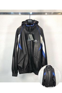 バレンシアガ Tracksuitパッチワーク  フードレザーコート フード取り外しオーバーサイズ