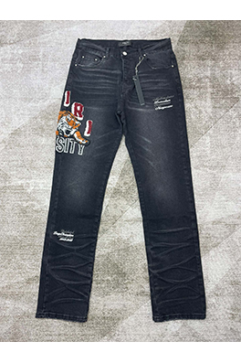 アミリ  パンツの裾の文字刺繍ストレートニットジーンズ