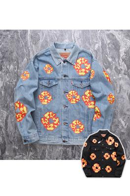 DENIM TEARSデニムジャケット ビンテージウォッシングほのお プリント