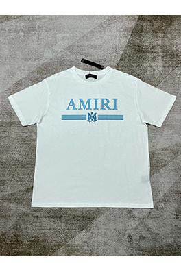 アミリ フロントとリアのアルファベットロゴプリント厚手プリント半袖Tシャツ
