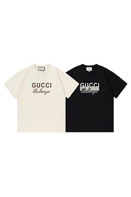 グッチ X バレンシアガ    純綿立体凸ゴムニット技術ロゴ半袖Tシャツ