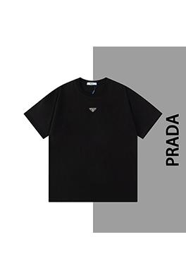 プラダ   小さなラベルのずれた襟の半袖Tシャツ