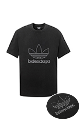 Balenciaga X Adidas  アルファベット刺繍ロゴウォッシュブラック半袖Tシャツ