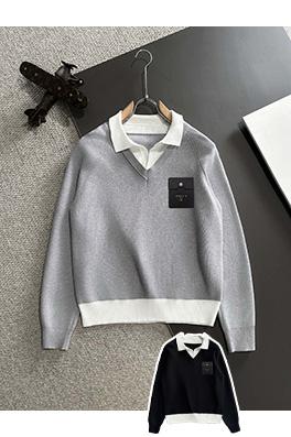 プラダ ロゴバッジ刺繍ロゴラペルセーター