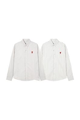 アミ  AMI Parisコットンストライプ半袖オックスフォードシャツ