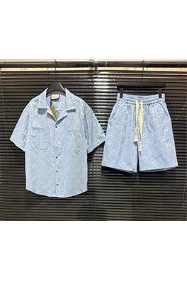 グッチコピー ダブルGフルアルファベットロゴプリントステッチ半袖シャツセット