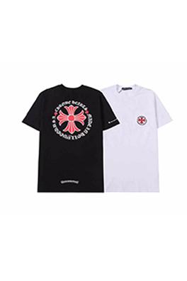 クロムハーツコピー 赤い十字架サンスクリット文字のラウンドネック半袖Tシャツ