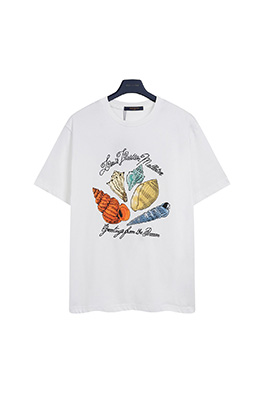 ルイヴィトンコピーシェルコンクプリント刺繍文字半袖Tシャツ
