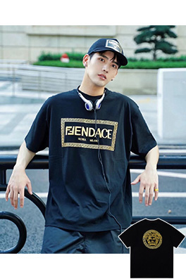 フェンディ X ヴェルサーチ連名前後ゴールド刺繍半袖Tシャツ