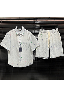 ルイヴィトンカラフルなアルファベットのロゴ刺繍ステッチのデニムセット