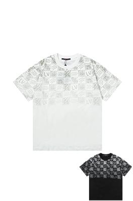 ルイヴィトン チェック柄のアルファベットプリント半袖Tシャツ