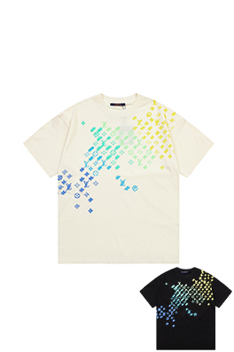 ルイヴィトン グラデーションモノグラム文字プリント大きなロゴロゴ半袖Tシャツ