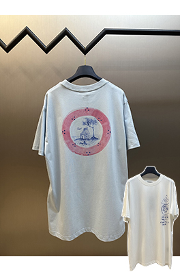 ディオール ピンクのプリント半袖Tシャツ