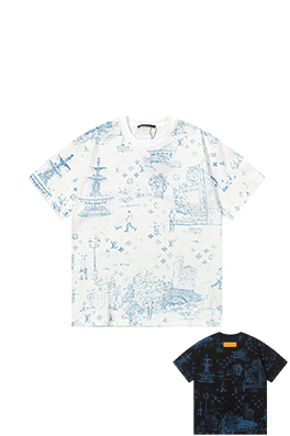 ルイヴィトン ファッショナブルな街の風景アルファベットプリント半袖Tシャツ