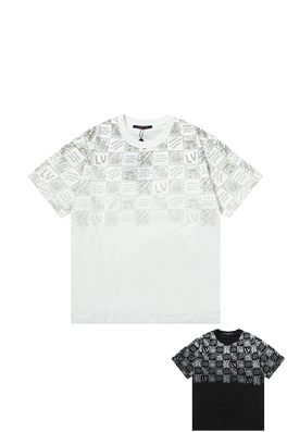 ルイヴィトン チェック柄のアルファベットプリント半袖Tシャツ
