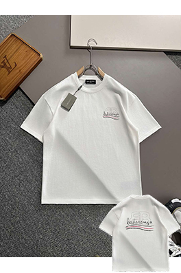 バレンシアガ 新しいダブルB波プリントコットンラウンドネック半袖Tシャツ