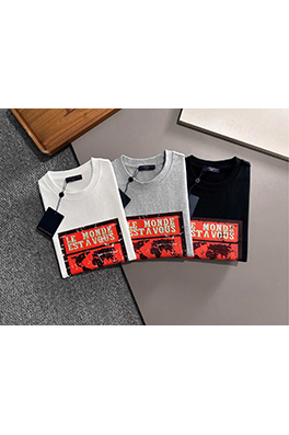 ルイヴィトン 「世界は君たち」をテーマにしたクラックプリント前後のラインストーン半袖Tシャツ