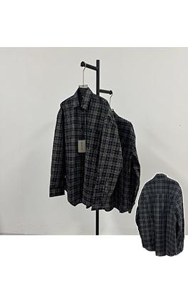 バレンシアガホームグリーンチェック柄バックプリント起毛長袖シャツ