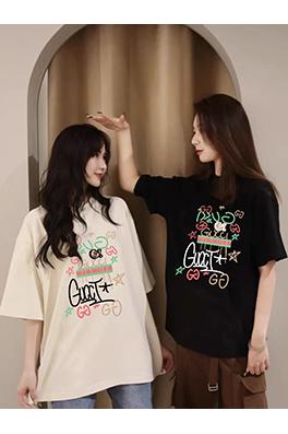 グッチコピーカラフルプリントカップル用ルーズクルーネックTシャツ