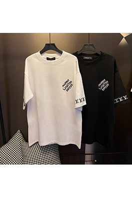 ルイヴィトンスーパーコピー刺繍文字パターンロゴ刺繍T半袖シャツ