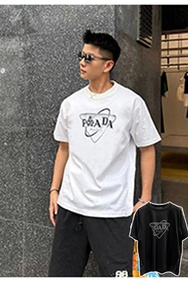 プラダ三角切り替えロゴデザイン 半袖Tシャツ 