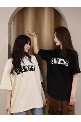 バレンシアガスーパーコピーテーププリントロゴクルーネックゆったりユニセックス半袖Tシャツ