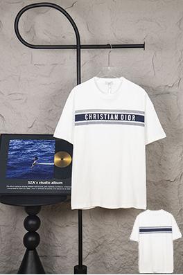 ディオールコピー胸と背中のストライプロゴ半袖Tシャツ