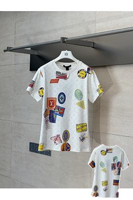 ルイヴィトンレディースプリントバッジチェーン半袖Tシャツ