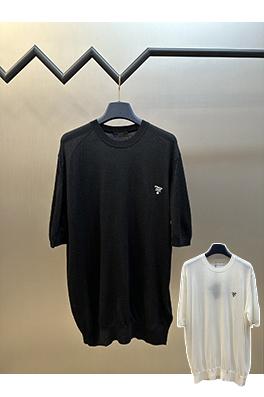 プラダクラシックな刺繍ウールクルーネック半袖シャツ