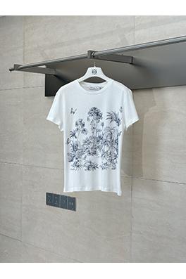 ディオールコピー新しい亜麻綿プリント蝶森系半袖Tシャツ