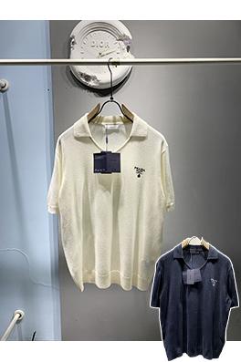 プラダ新しいVネックカシミヤブレンドポロシャツ
