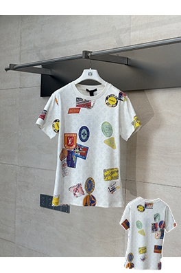 ルイヴィトンレディースプリントバッジチェーン半袖Tシャツ